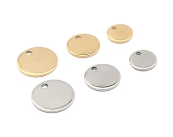 20pcs Stainless Steel 18K Gold Plated Round Charms Stamping Blank 1mm Thickness Disc 8mm 10mm 12mm For DIY Jewelry Findings Making