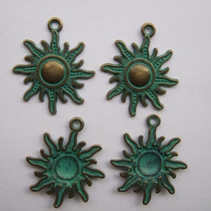 10 Antiqued Greek Bronze Sun Charms  28x25mm