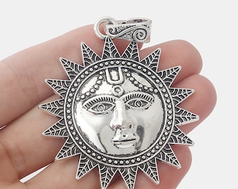 2pcs Antique Silver/Bronze Sun Man Face Necklace Pendant Jewelry Findings 53mm