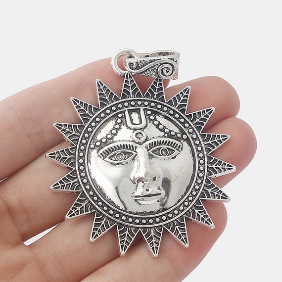 太陽　サンフェイス シルバー ペンダント ネックレス アンティークシルバー/ブロンズ製 太陽の男の顔 ネックレスペンダント