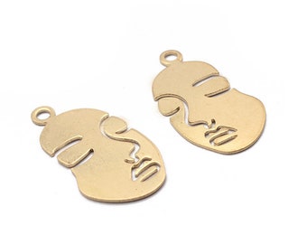 10 Raw Brass Face Charms , Brass Face Shaped Earrings Pendant , Earring Findings - Jewelry Supplies 17x33.5mm