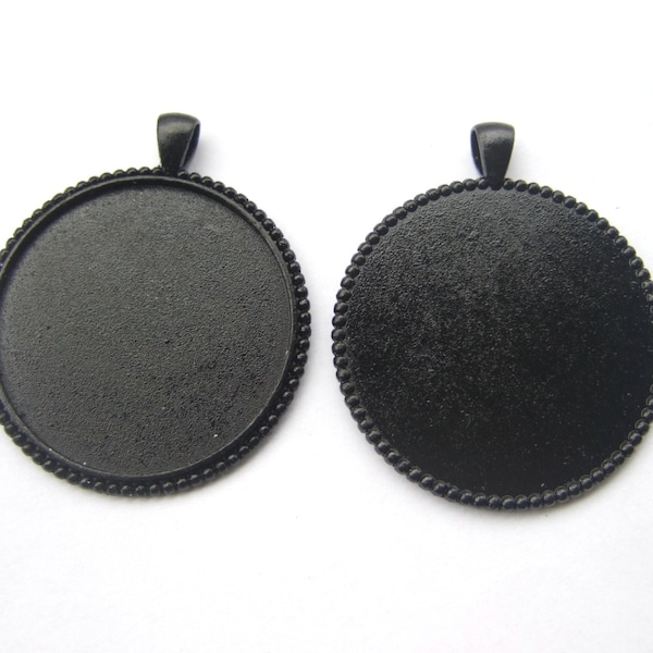 5pcs Black 40mm Round Blanks Tray Pendant Cabochon Settings Bezel