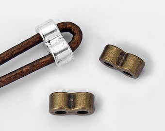 10 pcs Antique Silver/Bronze 2mm Hole Double Sliders Bead holes for Round Leather Cord Bracelet, finding, jewelry supply
