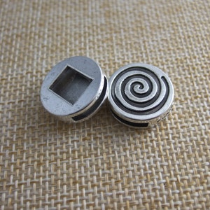 10pcs Antique Silver Round Spiral/Swirl Sliders Spacer Beads Charm  for use with Up to 13mm Flat Leather Cord SP150-1