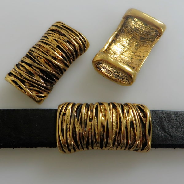 10 perles d’espacement de curseur de tube en détresse d’or antique pour cordon en cuir plat de 5 mm à 10 mm