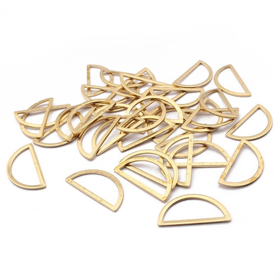 Brass Hollow Half Round Charms , Raw Brass Half Moon Charm