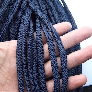 2 Yards Navy Blue Oval Braided Trim Cord, Licorice Style Rope, Navy Blue Polyester Braid String Cord 7x4mm