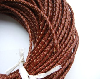 2/10 Yards 3mm Round Brown Bolo Braided Real Leather Cord
