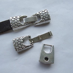 5 Sets antique silver snake snap clasps for 5mm - 10mm flat leather cord - 10x2mm flat leather clasp