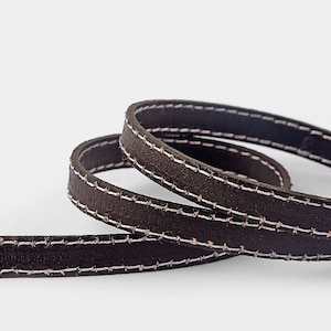 1 Meter Dark Brown Stitched 10mm Flat Leather Cord , 10x2mm Flat Leather Strips for Jewelry Bracelet Making