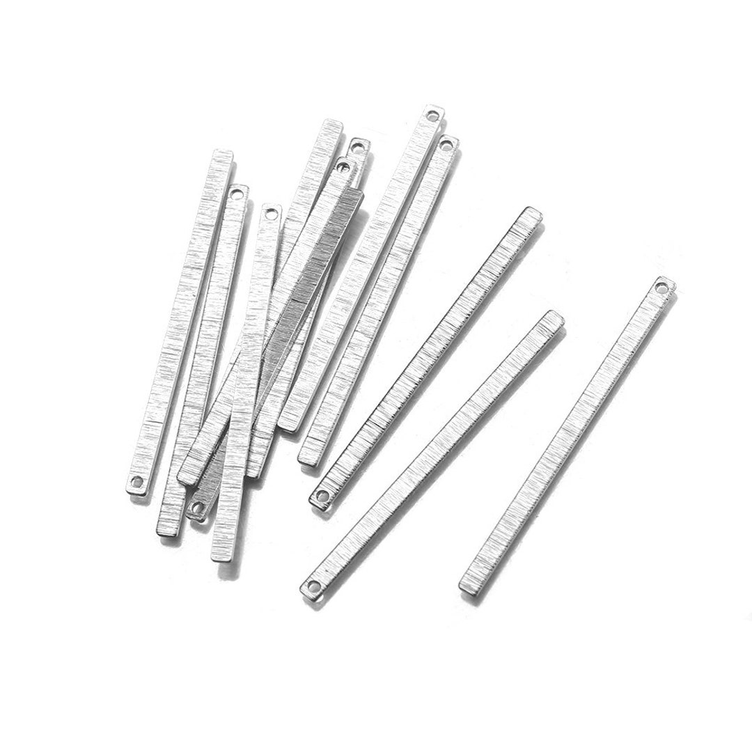 10 Silver Tone Raw Brass Textured Flat Bar Charms Pendant 2.5mmx46.5mm