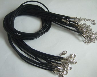 10pcs 2mm Black Real Leather Necklace Cord With Copper End Crimps 18"