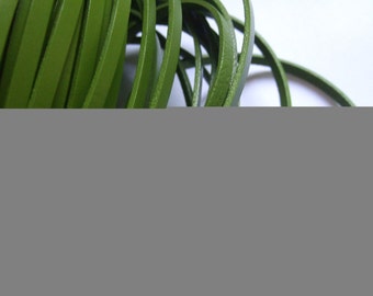 5mm flat leather cord , genuine craft green leather lace cord strip 5x2mm