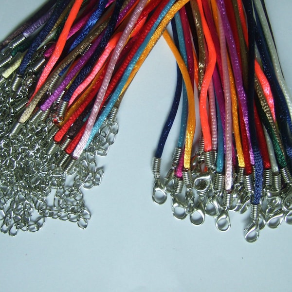 50pcs mixed colors 2mm Satin Silk Necklace Cord with Lobster Clasp 18" - 24" Choose