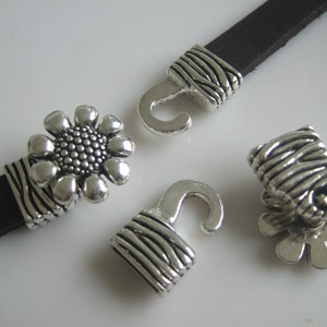 3 Sets Antique Silver Sunflower Hook / Focal Clasp for use with 5mm-10mm Flat Leather Cord image 1