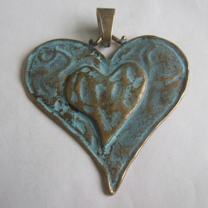 3 Pieces Antique Bronze Patina Large Love Heart Pendant 65x60mm