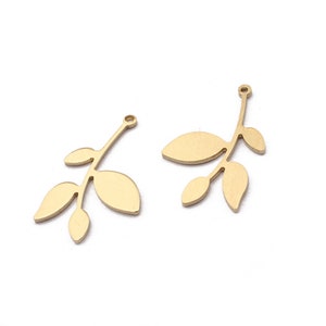 Encantos de hojas de latón - Colgante de encanto de hoja de rama de latón crudo - Hallazgos de pendientes - Suministros de joyería 15x24 mm