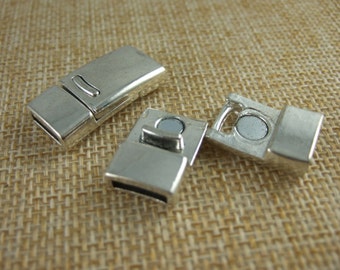 3 Sets 10x2mm Flat Magnetic Clasp 10mm Flat Leather Clasp Leather bracelet clasp Antique Silver