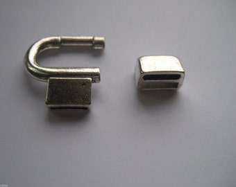 5 Sets U Tip Flat Leather Bracelet Clasp 10x2mm slider hook clasps antique silver tone