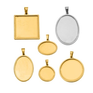 2pcs Round Square Oval Shape Bezel 18K Plated Stainless Steel Blanks Tray Cabochon settings 10-40mm