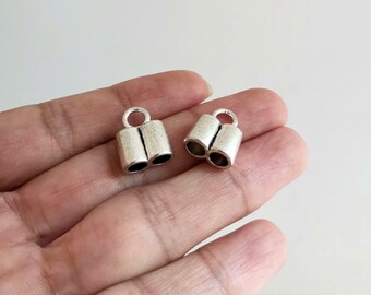 10 Antique Silver 4.5mm Double Hole Cord Ends for up to 4.5mm round leather cord bracelet findings