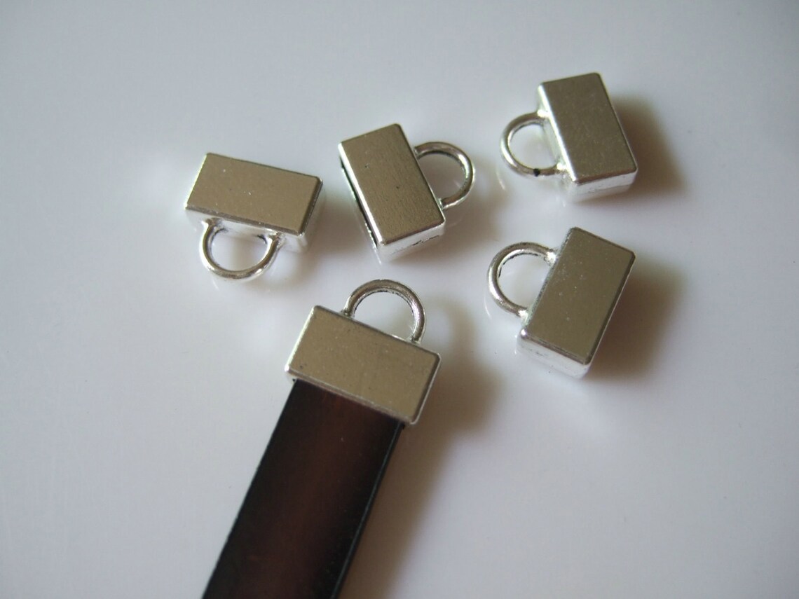 10 Pieces Antique Silver Flat Leather End Caps 10mm Flat Etsy