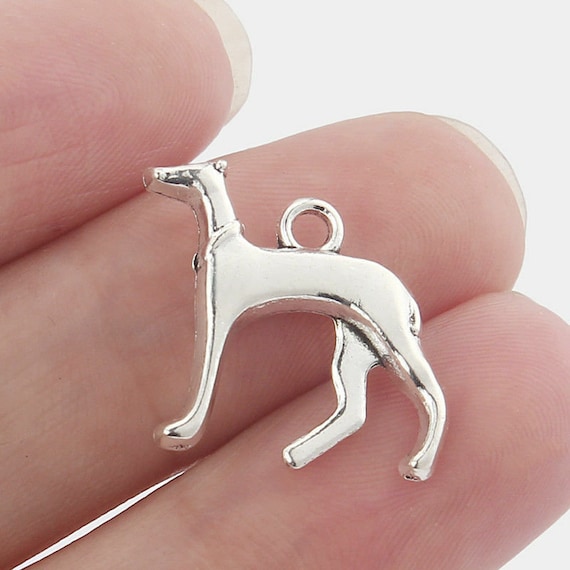 10 X Antique Silver Greyhound Whippet Hound Dog Charms Pendants