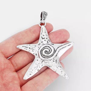 May include: Silver-toned starfish pendant with a spiral design. The pendant is on a silver chain.