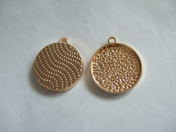 10pcs KC Golden plated 22mm Round Blanks Tray Pendants,  Hammered Bezel Cups Settings Pendant