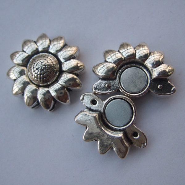 3Sets Sunflower Strong Magnetic Clasp 10mm flat leather bracelet clasps antique silver tone