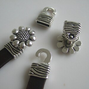 3 Sets Antique Silver Sunflower Hook / Focal Clasp for use with 5mm-10mm Flat Leather Cord image 2