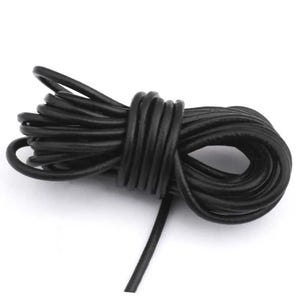 4mm round black leather cord - 2 meters / 5 meters