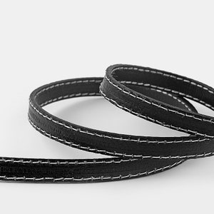 1 Meter Stitched 10x2mm Black Leather cord , 10mm Flat Leather Strips for Craft Bracelet Making