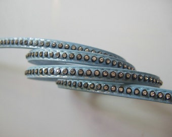 1 Yard 7x2mm Aque Blue wrap rhinestone flat leather cord
