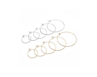 20pcs 18K Plated Stainless Steel Hoops Earrings Big Circle Ear Wire Hoops Wires For Jewelry Findings