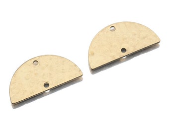 Hammered Brass Half Round Charms ,  Raw Brass Semicircle Shaped Charm 2 Hole 21x10.5mm DZ5181