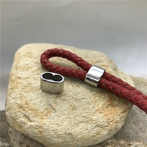 5pcs Stainless Steel 5mm Hole Double Strands Sliders Spacer Beads for 5mm Round Leather
