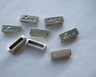 10pcs Antique Silver 10x2mm Love Slider Spacer Bar for 10mm Flat Leather