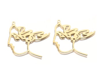 10 Brass Face Charms , Raw Brass Face Shaped Pendant , Earring Findings - Jewelry Supplies 37x33x1mm DZ5052