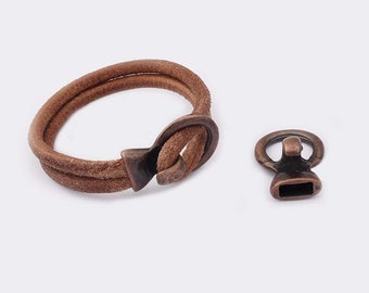 5pcs Antique Copper Open Hook Clasp All in One Bracelet Findings for 5MM Round Leather