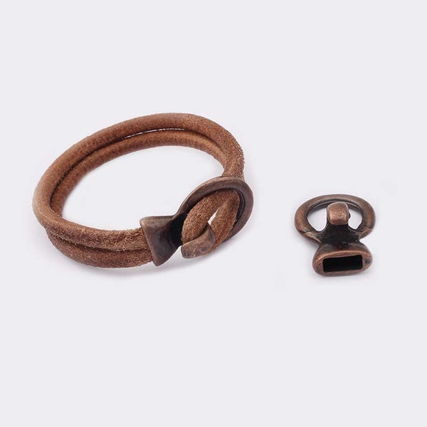 5pcs Antique Copper Open Hook Clasp All in One Bracelet Findings for 5MM Round Leather