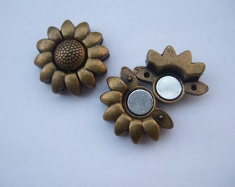 3 Sets Antique Bronze 10x2mm Sunflower Magnetic Clasp for 5mm 10mm flat leather cord
