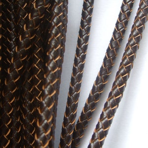 5mm Dark Brown Round Genuine Bolo Braided Leather Cord 1 Meter