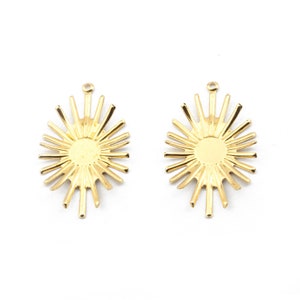 10 Brass Flower Charms , Oval Sun Flower Shape Raw Brass Pendant, Earring Findings 20x33mm DZ3296