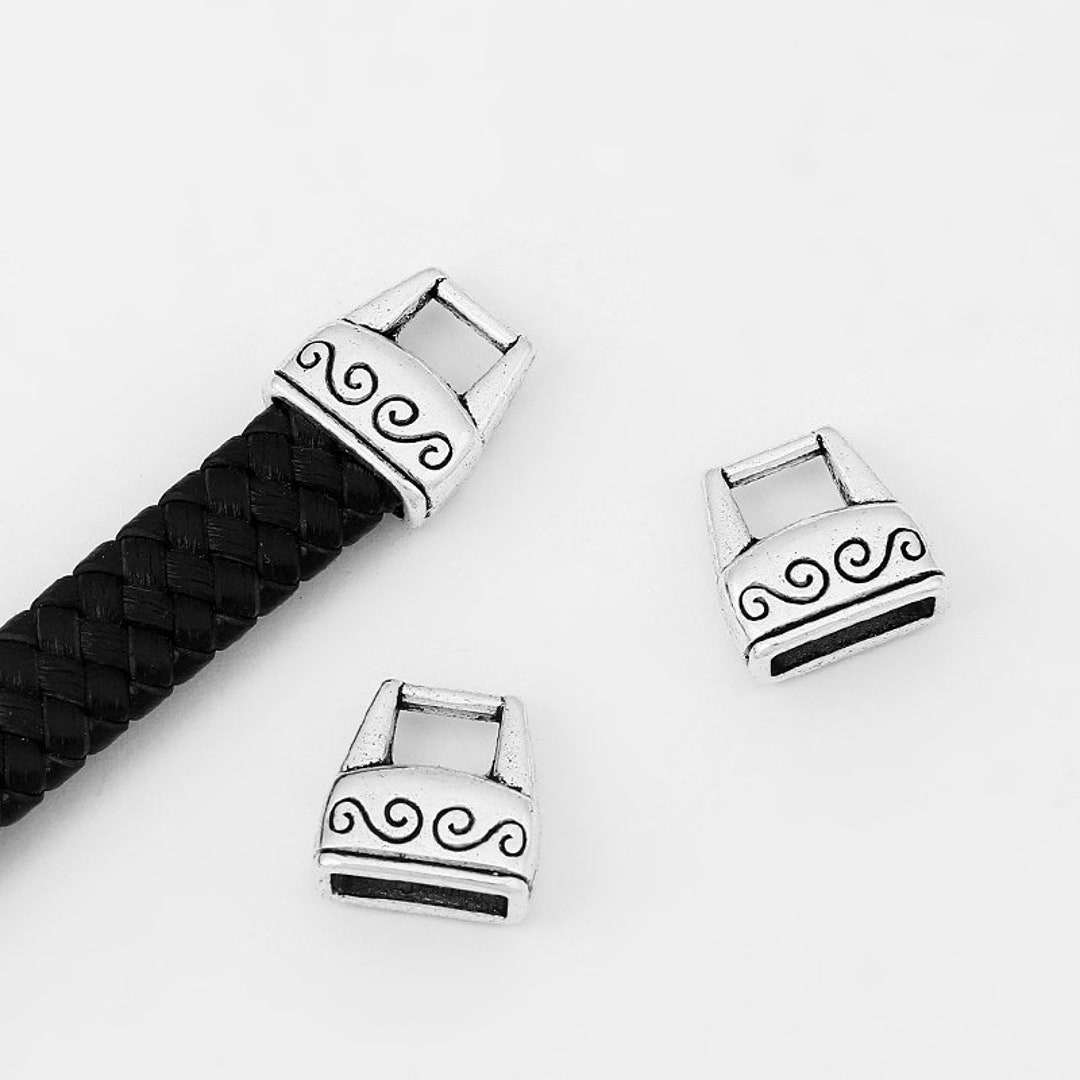 10 Pieces Antique Silver Flat Leather End Caps , 10mm Flat Leather