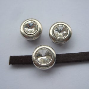 10pcs Flat Rhinestone slider beads 8x2mm Flat hole findings for Leather Bracelet
