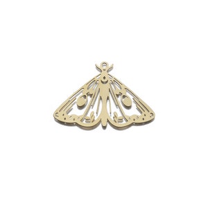 Brass Butterfly Charm, Celestial Butterfly Pendant, Moth Charm, Mystical Charms for Jewelry Making, Jewelry Supplies 23x34mm