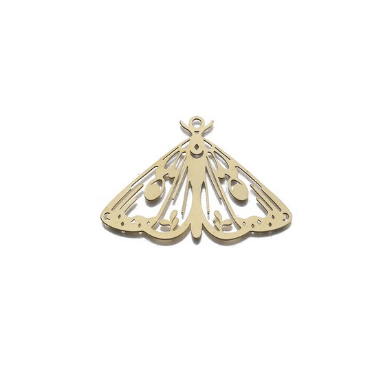 Laser Cut Jewelry Supplies GLD-1317 Crescent Moon on Moth Charm Moth Pendant Shiny Gold Plated Moth Charm Brass Butterfly Charm Pendant