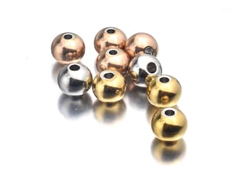 Gold Plated / Rose Gold Stainless Steel Polished Beads - Round Seamless Solid Bead Size 3mm 4mm 5mm 6mm 8mm
