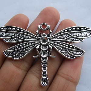 4 Antique Silver large dragonfly pendants 72x42mm